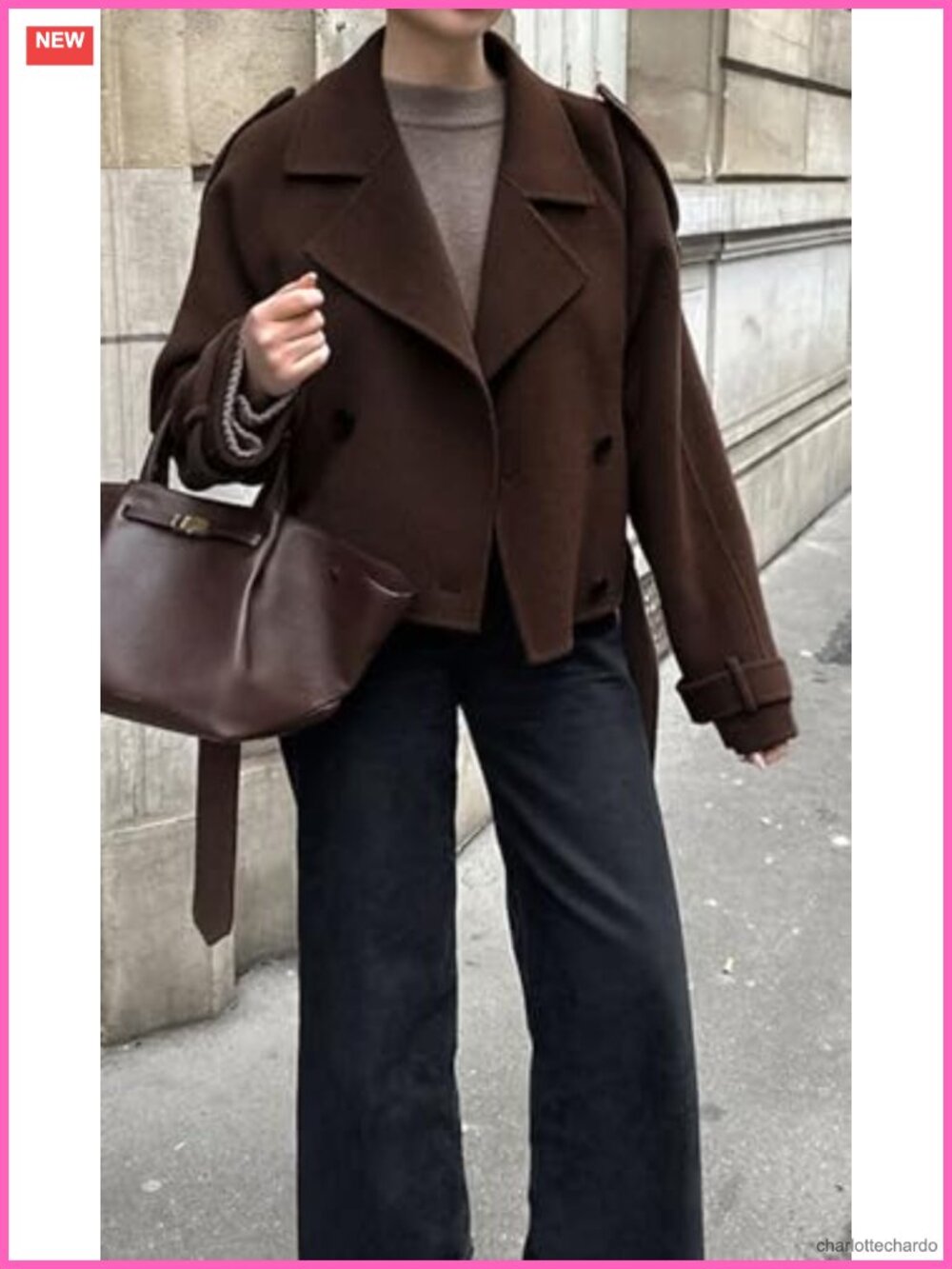 Crop Wool Pea Coat Women Notch Lapel Double Breasted Short Winter Jacket Casual - Picture 2 of 6